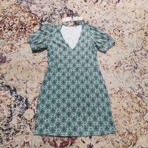 Boden V-Neck Jersey Mini Dress Bottle Green Vine Terrace Size 12 L NWT